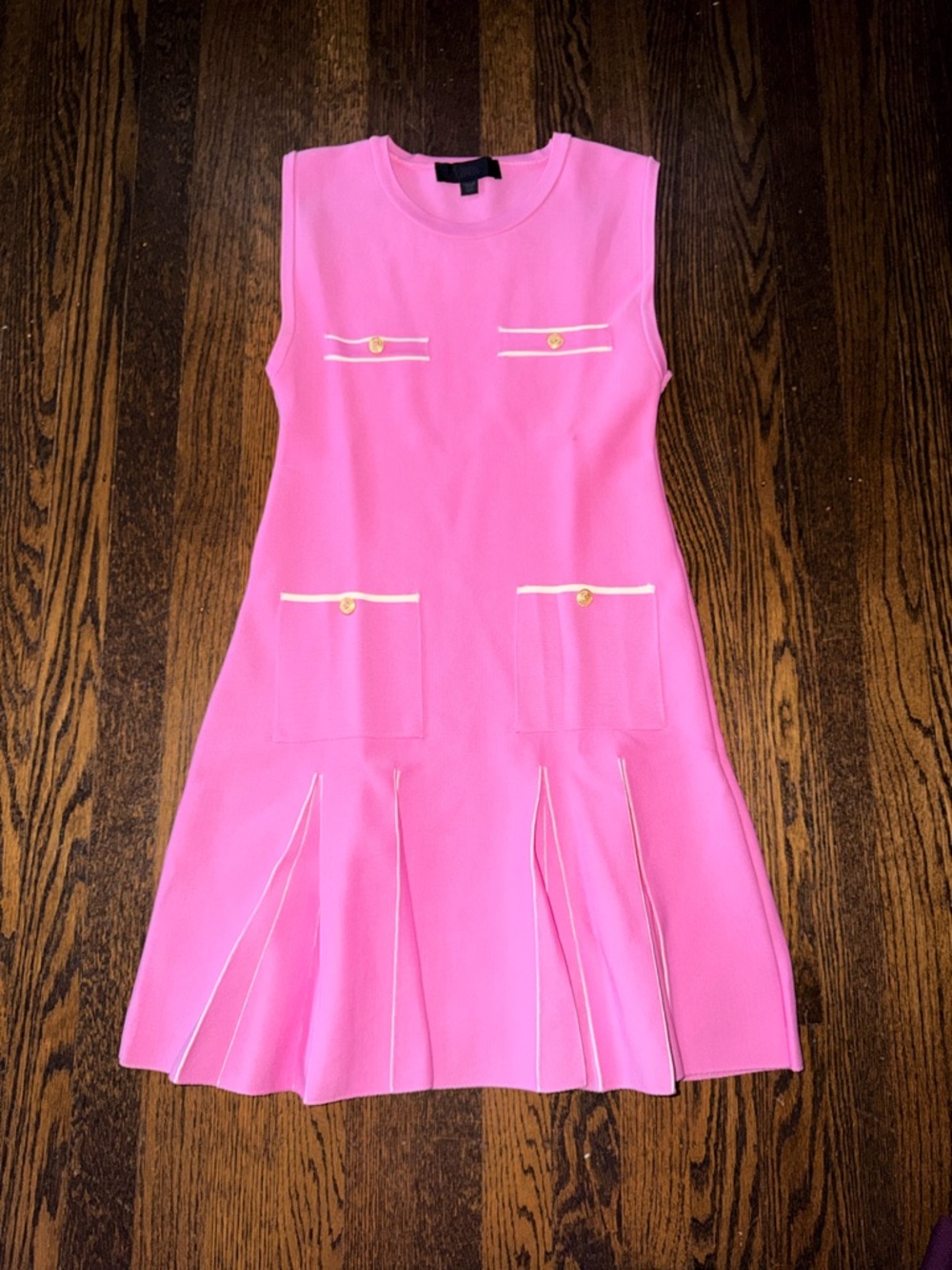 Zara Pink Sleeveless Pleated Hem knit Dress with Gold Button Accents